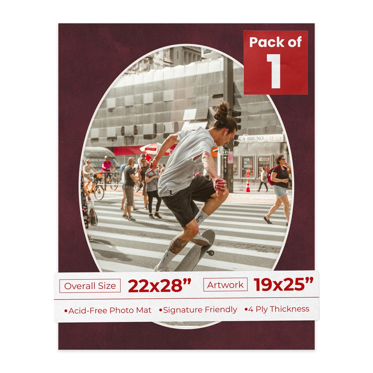 Dark Red Suede Mat Board for 22x28 Frames - Oval Opening for 19x25 Photos